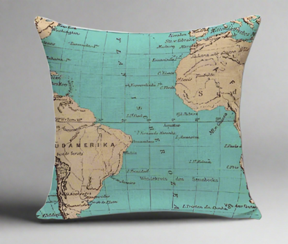 Blue Vintage World Map Pillow Cover
