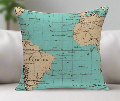 Blue Vintage World Map Pillow Cover