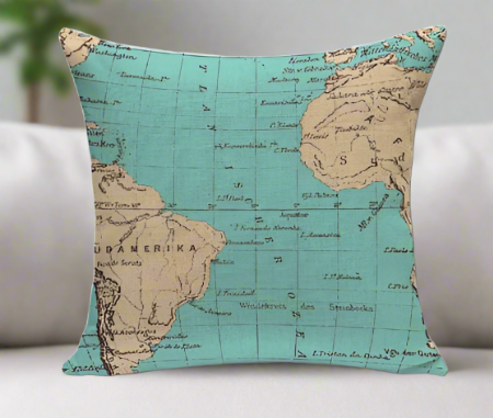 Blue Vintage World Map Pillow Cover