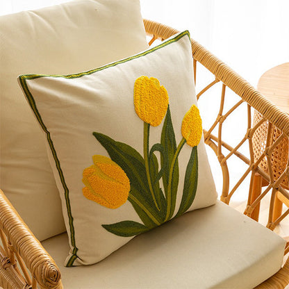 Embroidery Tulip Floral Throw Pillow Cover