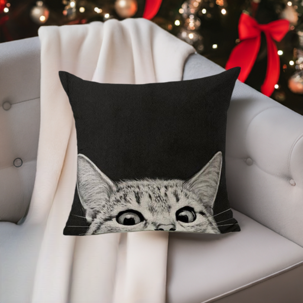 Cat Peeking Black Decorative Pillowcase