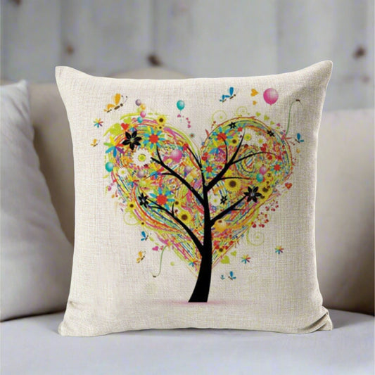 Colorful drawing Heart Shaped Tree Pillow Cover