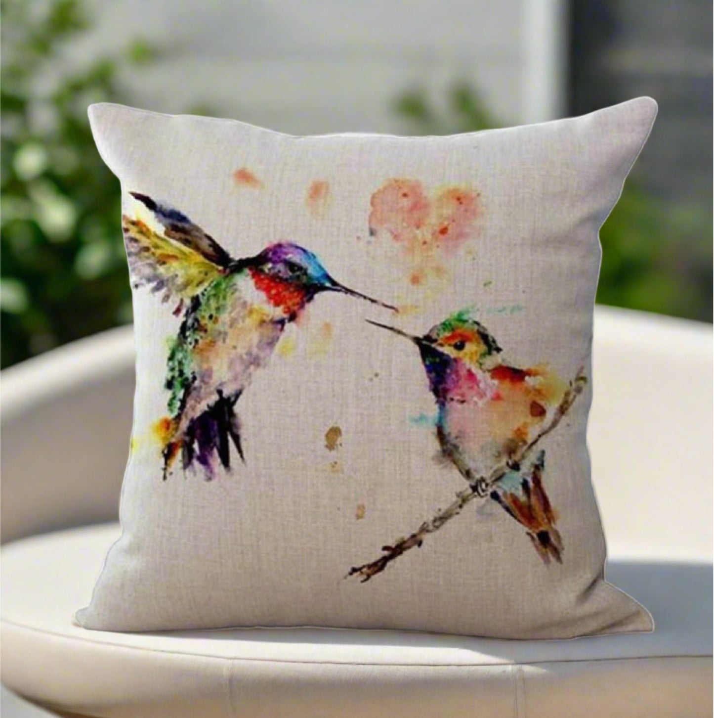 Cute Two Hummingbird Birds Painting Pillow Cover