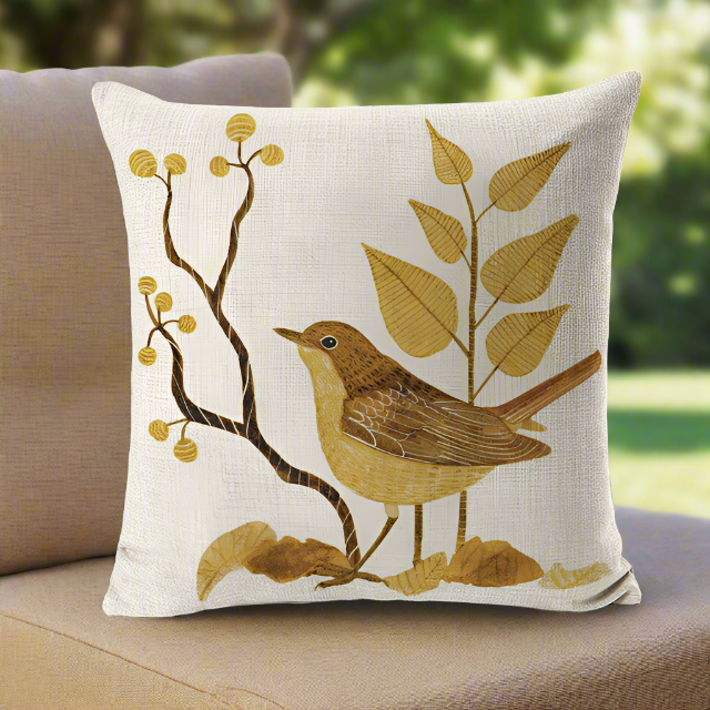 Cute Vintage Yellow Bird With Yellow Leaves Pillowcase