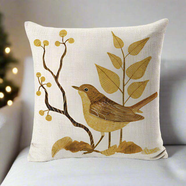 Cute Vintage Yellow Bird With Yellow Leaves Pillowcase