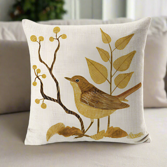 Cute Vintage Yellow Bird With Yellow Leaves Pillowcase
