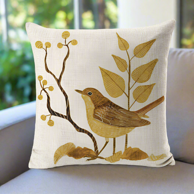 Cute Vintage Yellow Bird With Yellow Leaves Pillowcase
