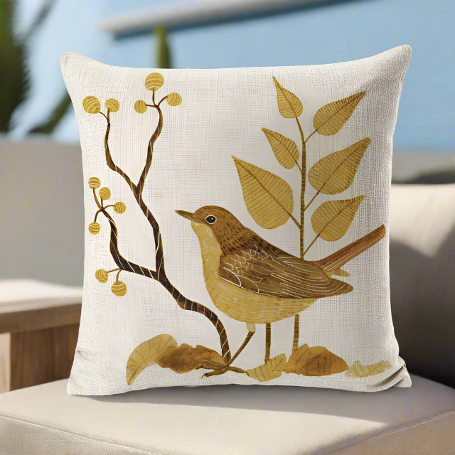 Cute Vintage Yellow Bird With Yellow Leaves Pillowcase