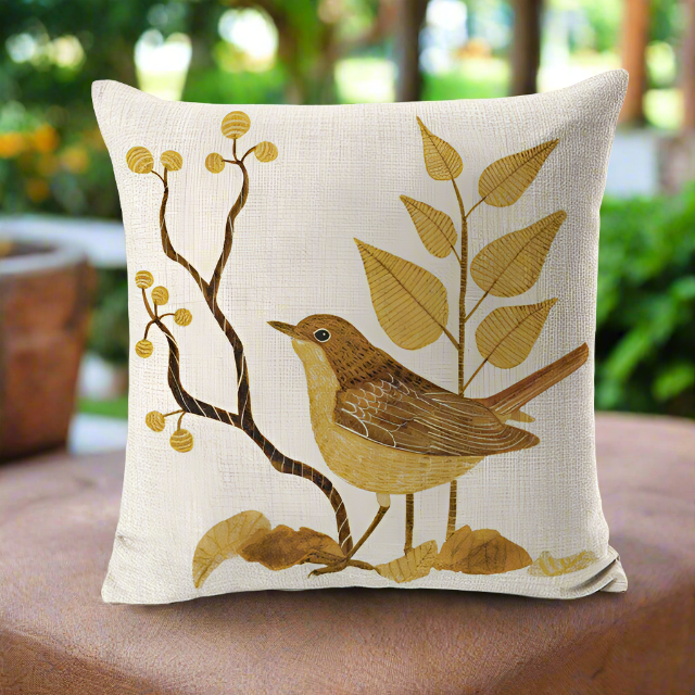 Cute Vintage Yellow Bird With Yellow Leaves Pillowcase