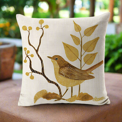 Cute Vintage Yellow Bird With Yellow Leaves Pillowcase