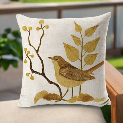 Cute Vintage Yellow Bird With Yellow Leaves Pillowcase