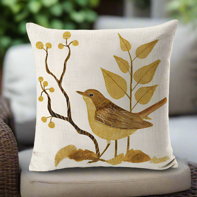 Cute Vintage Yellow Bird With Yellow Leaves Pillowcase
