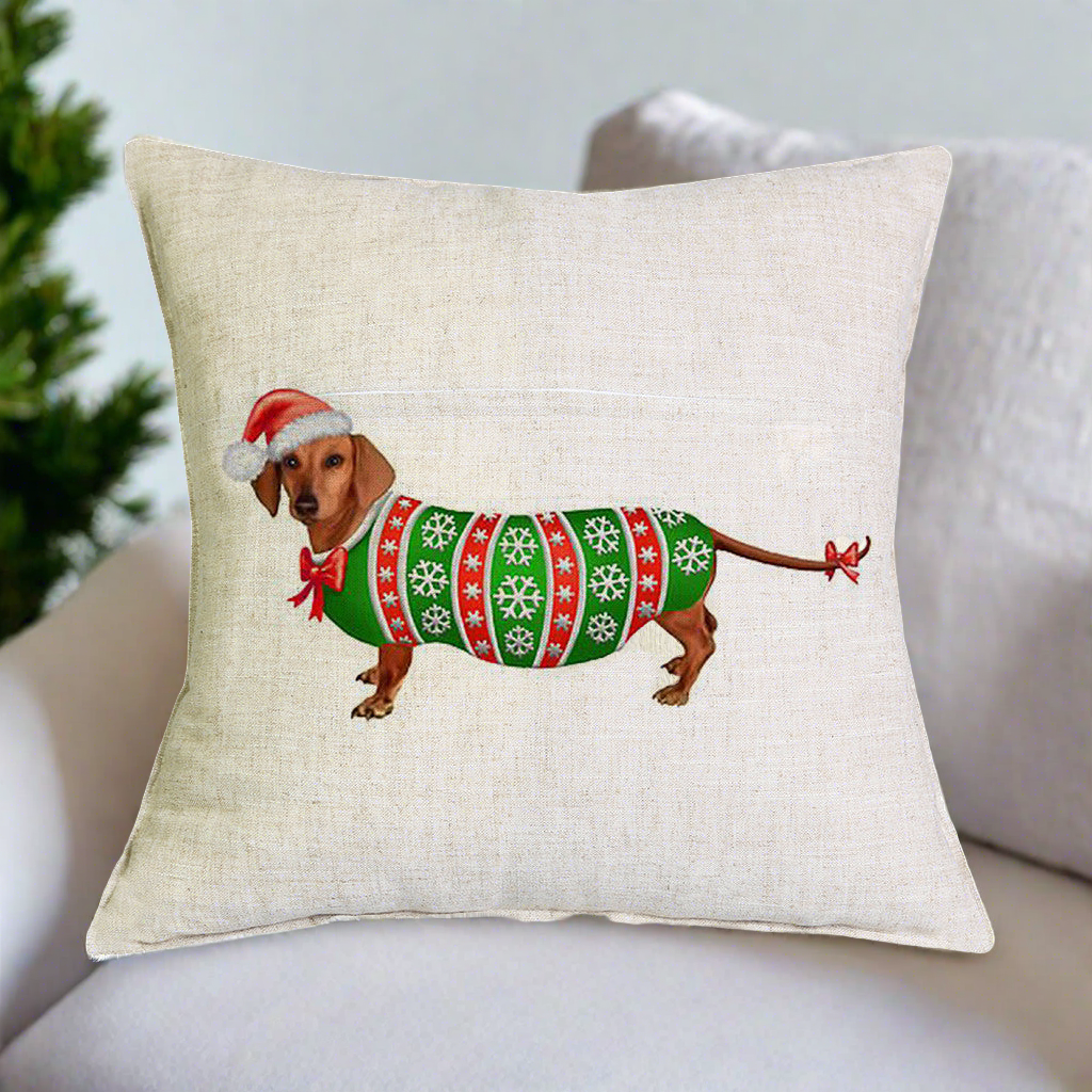 Christmas Dachshund - Green Shirt Pillow Cover
