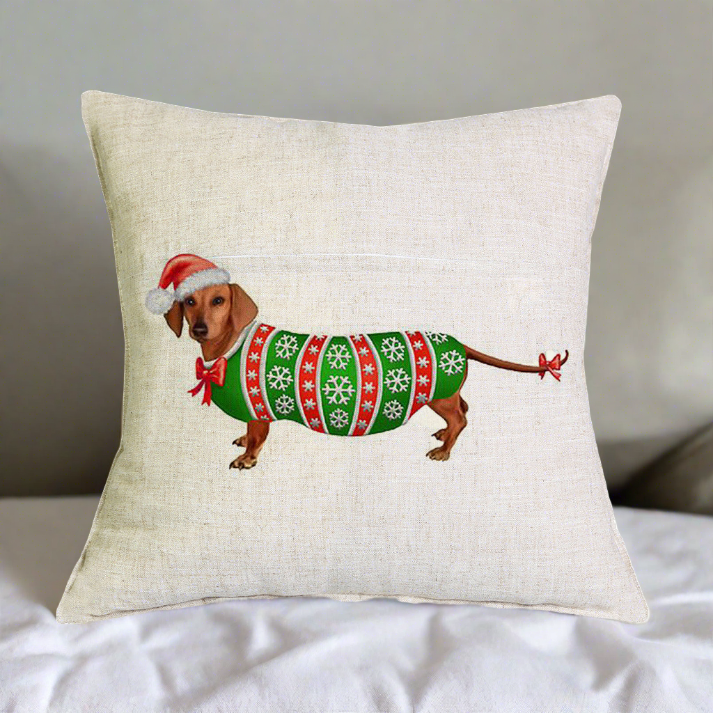 Christmas Dachshund - Green Shirt Pillow Cover