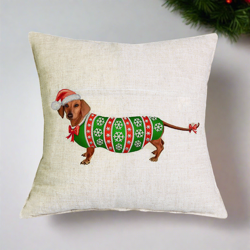 Christmas Dachshund - Green Shirt Pillow Cover