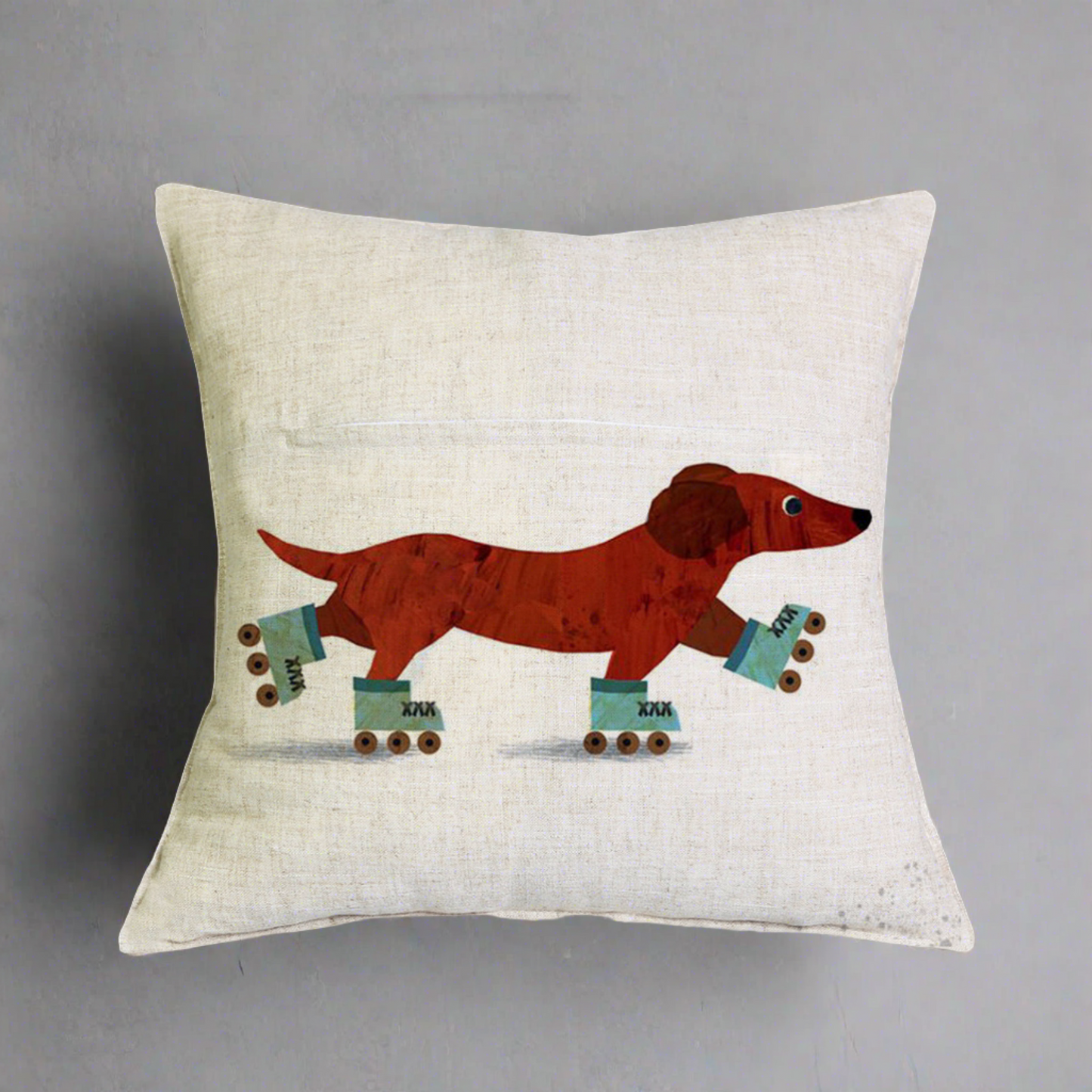 Christmas Dachshund - Roller Skate Pillow Cover