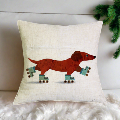 Christmas Dachshund - Roller Skate Pillow Cover