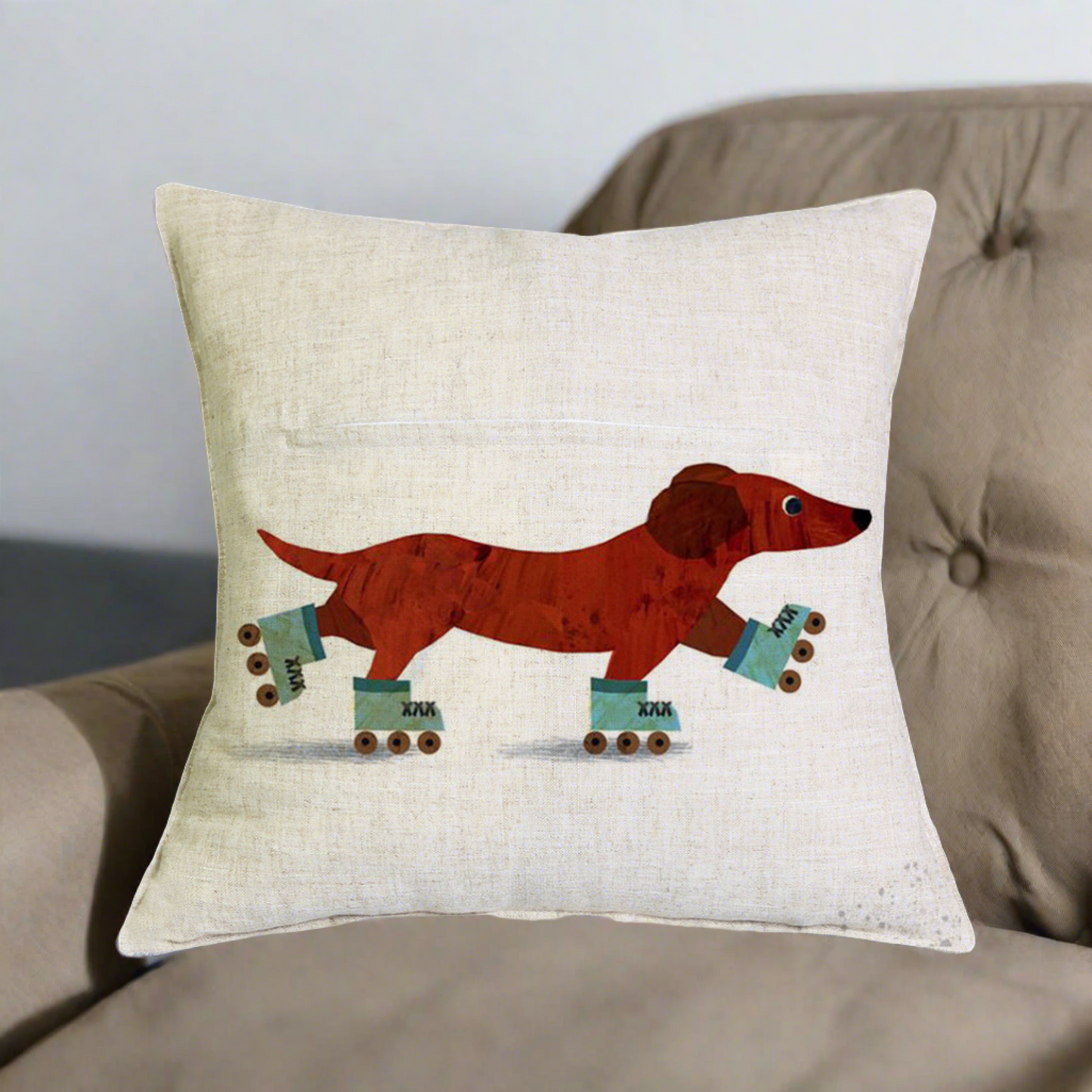 Christmas Dachshund - Roller Skate Pillow Cover