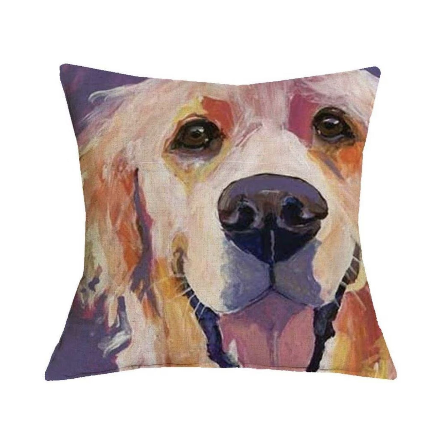 Purple Happy Golden Retriever Pillow Cover