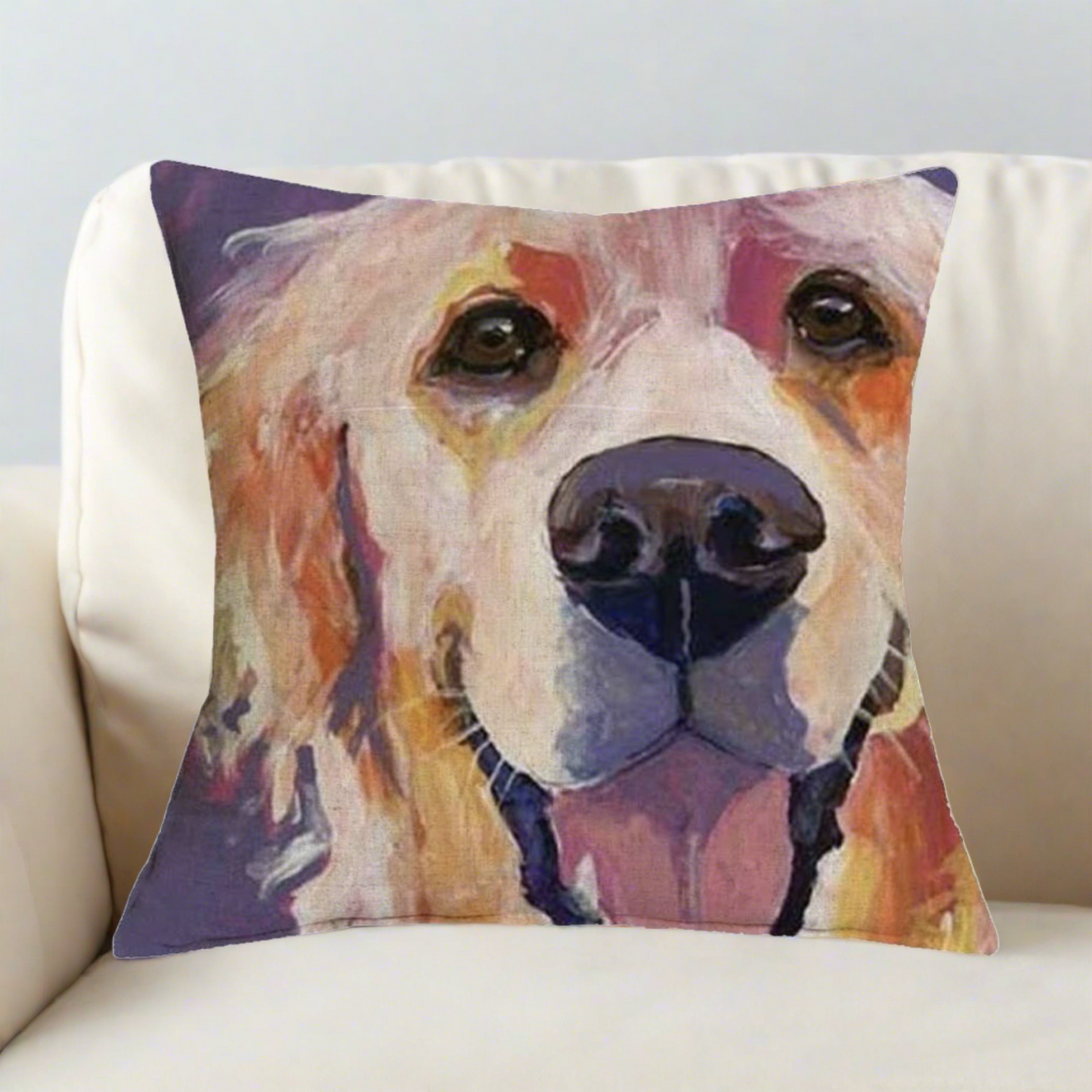 Purple Happy Golden Retriever Pillow Cover