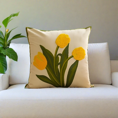 Embroidery Tulip Floral Throw Pillow Cover