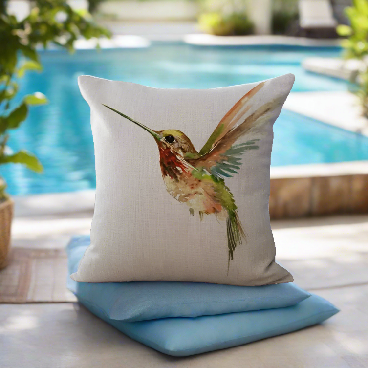 Yellow and Green Hummingbird Bird Throw Pillow Cover