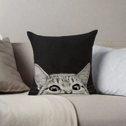 Cat Peeking Black Decorative Pillowcase | Throw Pillow Cover