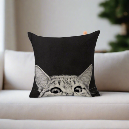 Cat Peeking Black Decorative Pillowcase | Throw Pillow Cover