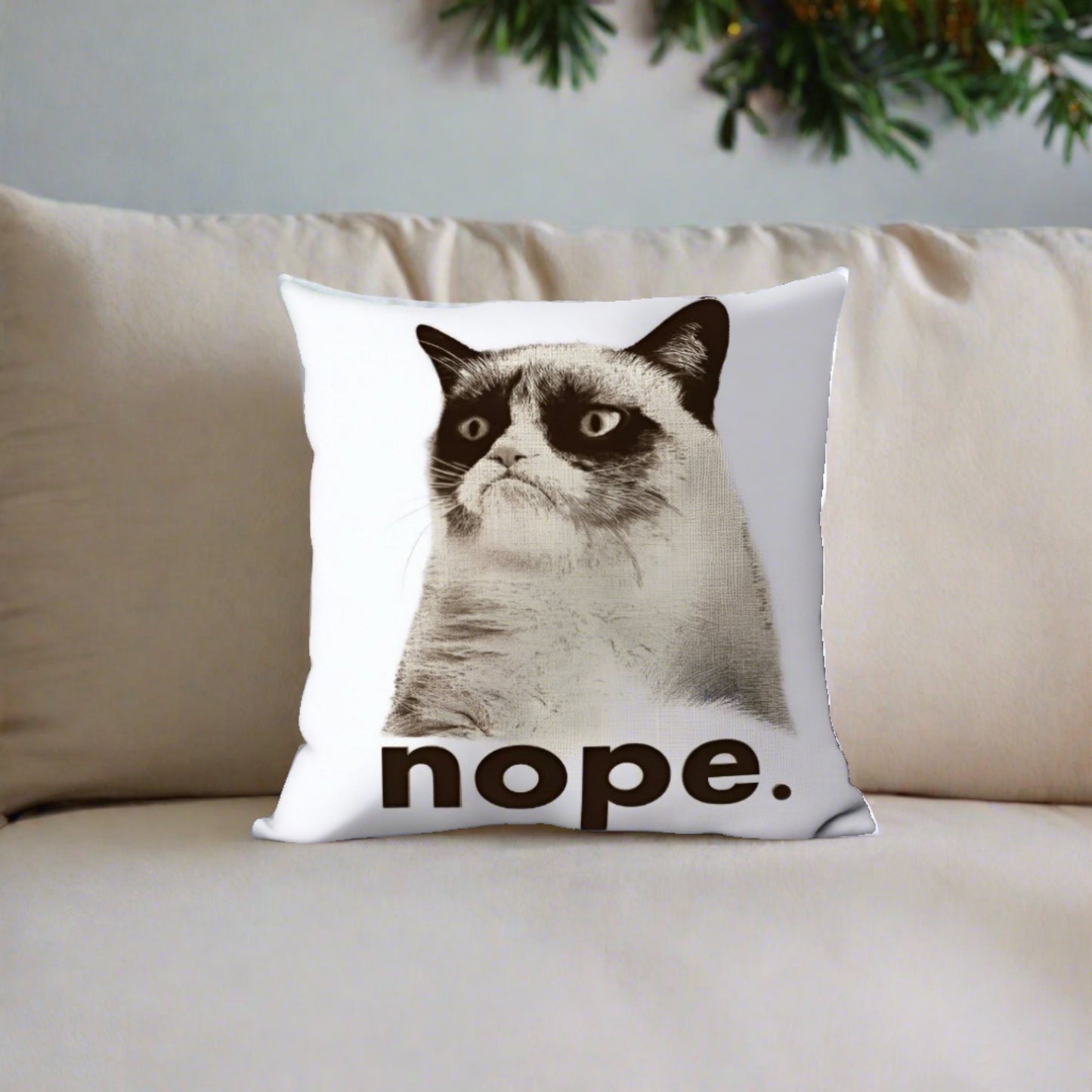 Grumpy Cat Nope Decorative Throw Pillow Cover