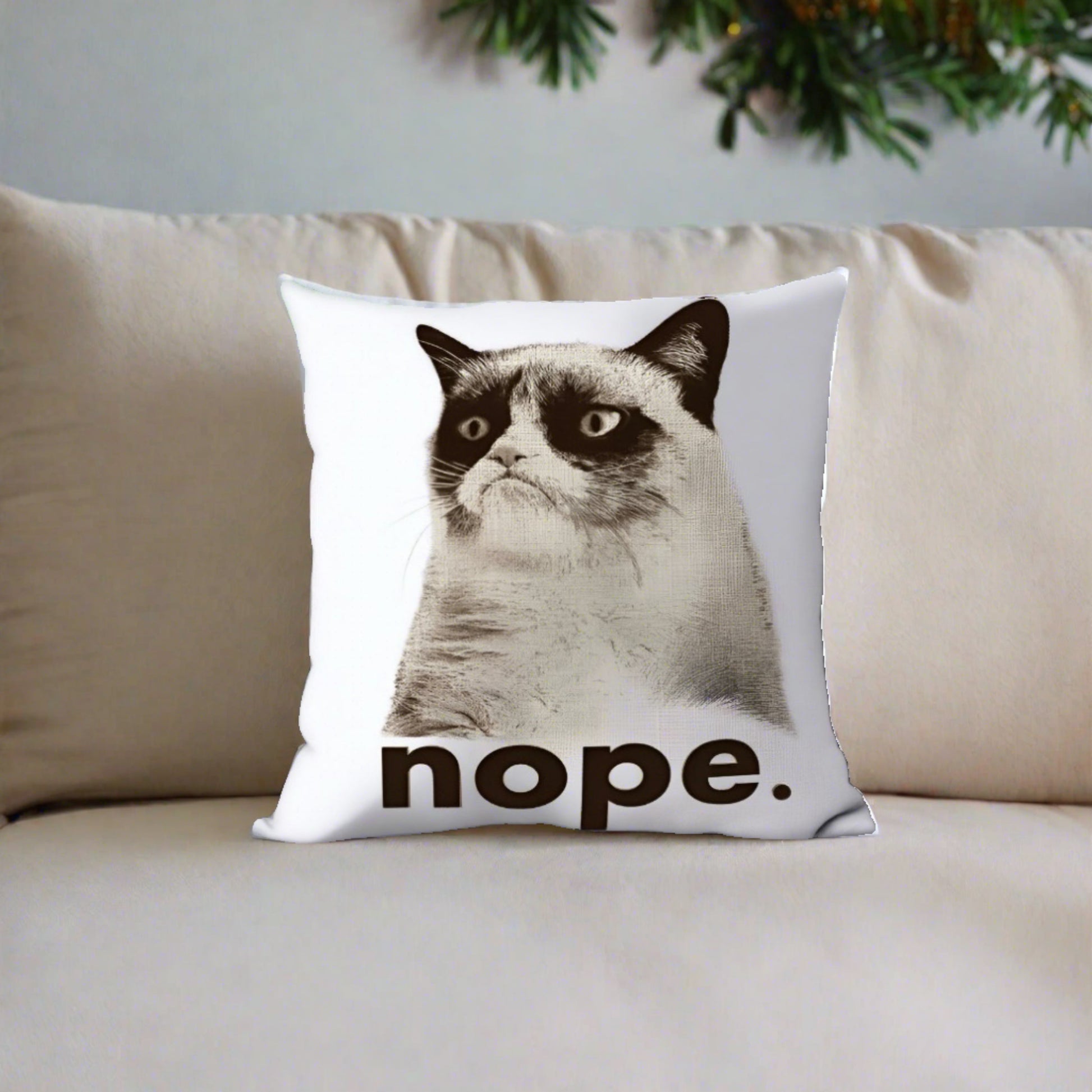 Grumpy Cat Nope Decorative Throw Pillow Cover