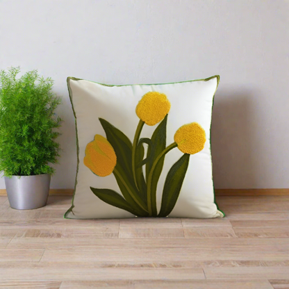 Embroidery Tulip Floral Throw Pillow Cover