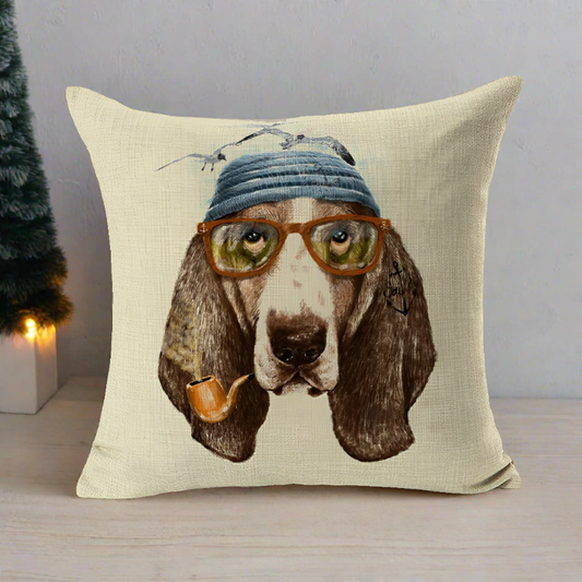 Basset Hound Sailor With Pipe And Glass Decorative Pillowcase | Throw Pillow Cover