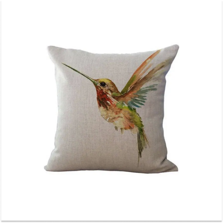 Yellow and Green Hummingbird Bird Throw Pillow Cover