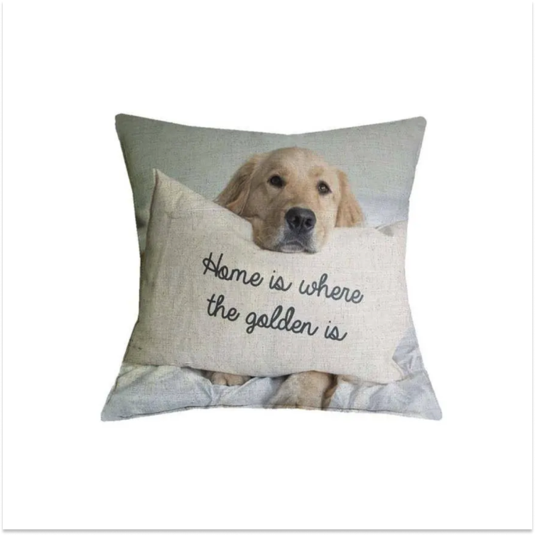 Home is Where Golden is Golden Retriever Throw Pillow Cover