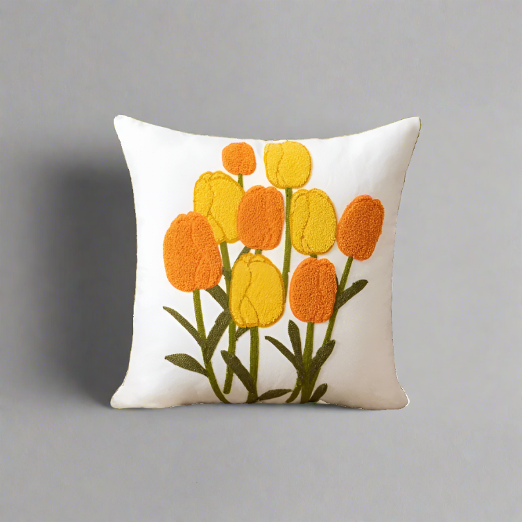 Embroidery Wild Flower Throw Pillow Cover