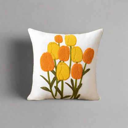 Embroidery Wild Flower Throw Pillow Cover