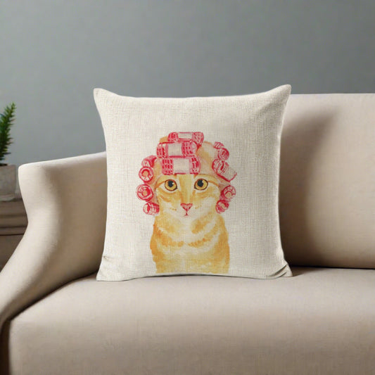 Funny Orange Tabby Cat With Pink Throw Pillow Cover