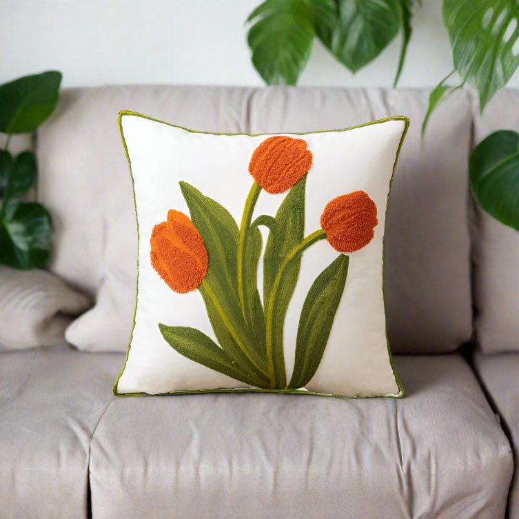 Embroidery Wild Flower Throw Pillow Cover