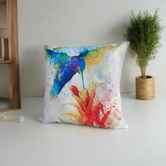 Oil Painting Blue Birds With Flowers Pillow Cover