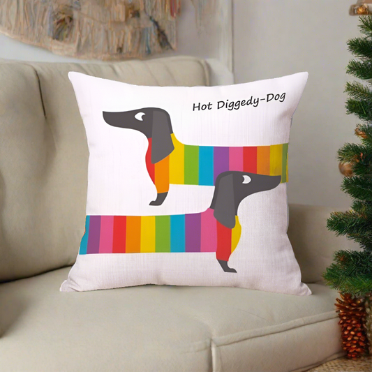 Dachshund Dog Rainbow Throw Pillow Cover