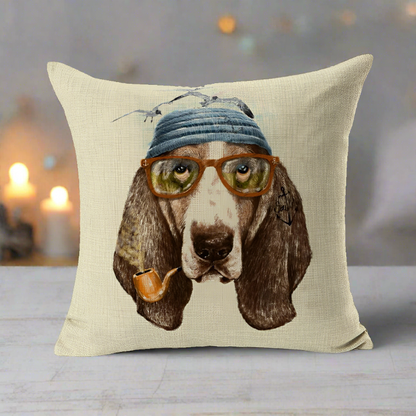 Basset Hound Sailor With Pipe And Glass Decorative Pillowcase | Throw Pillow Cover