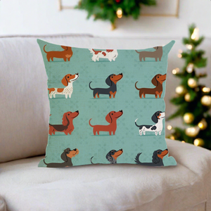 Christmas Dachshund Wiener Dog - Green Pillow Cover