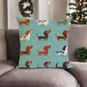 Christmas Dachshund Wiener Dog - Green Pillow Cover