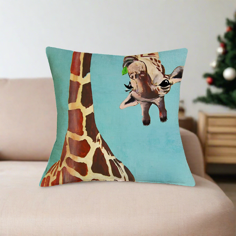Cute Curious Giraffe Throw Pillow Cover