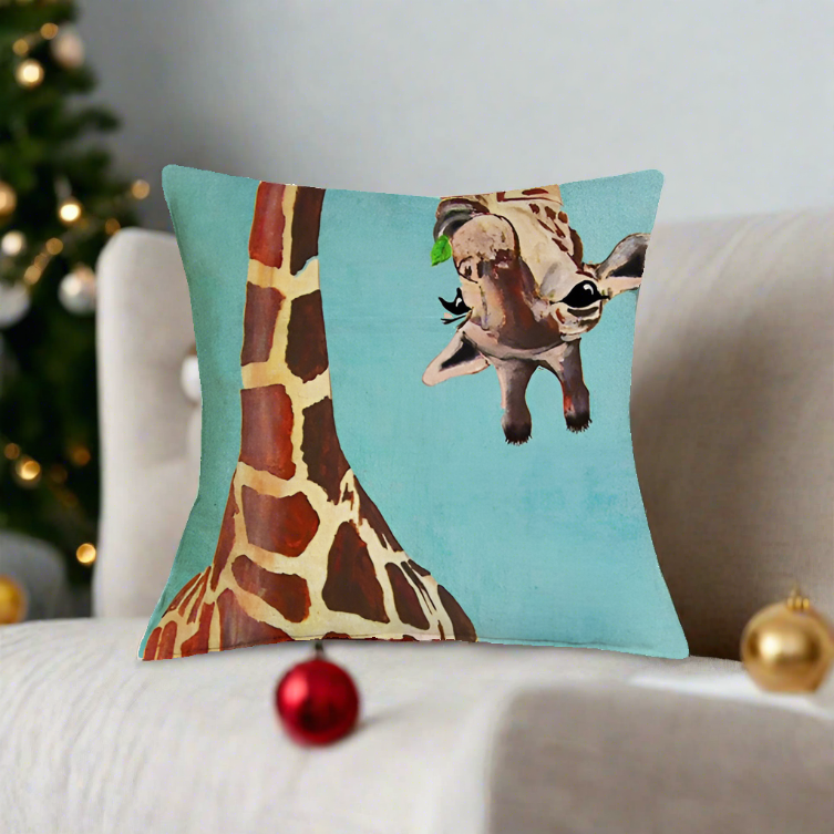Cute Curious Giraffe Throw Pillow Cover