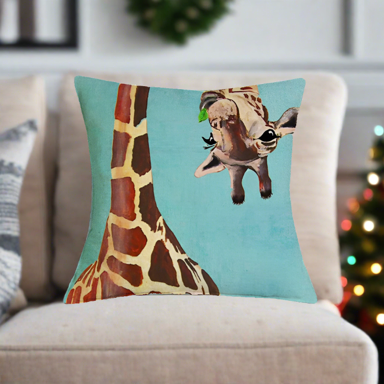 Cute Curious Giraffe Throw Pillow Cover