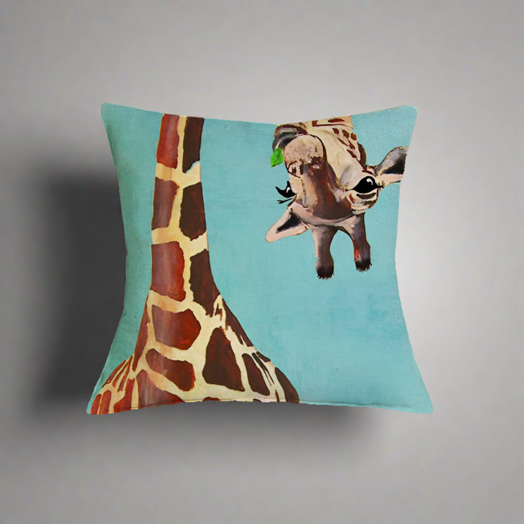 Cute Curious Giraffe Throw Pillow Cover