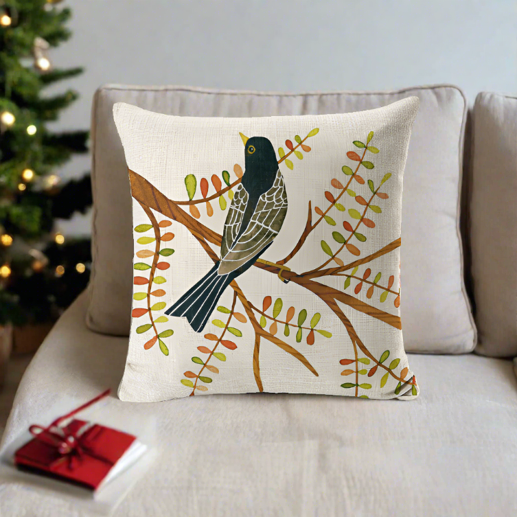 Black Bird On the Branch Pillow Cover
