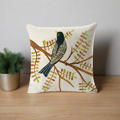 Black Bird On the Branch Pillow Cover