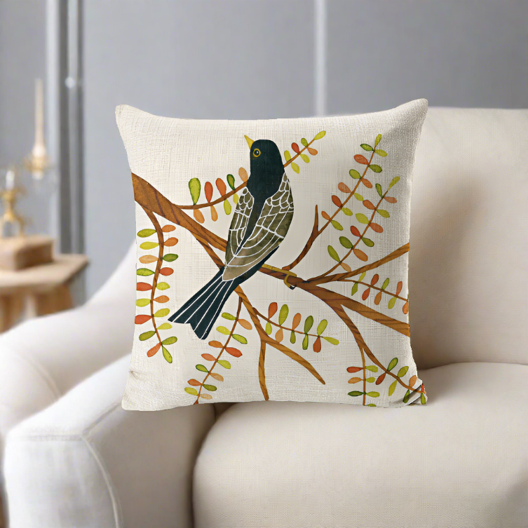 Black Bird On the Branch Pillow Cover